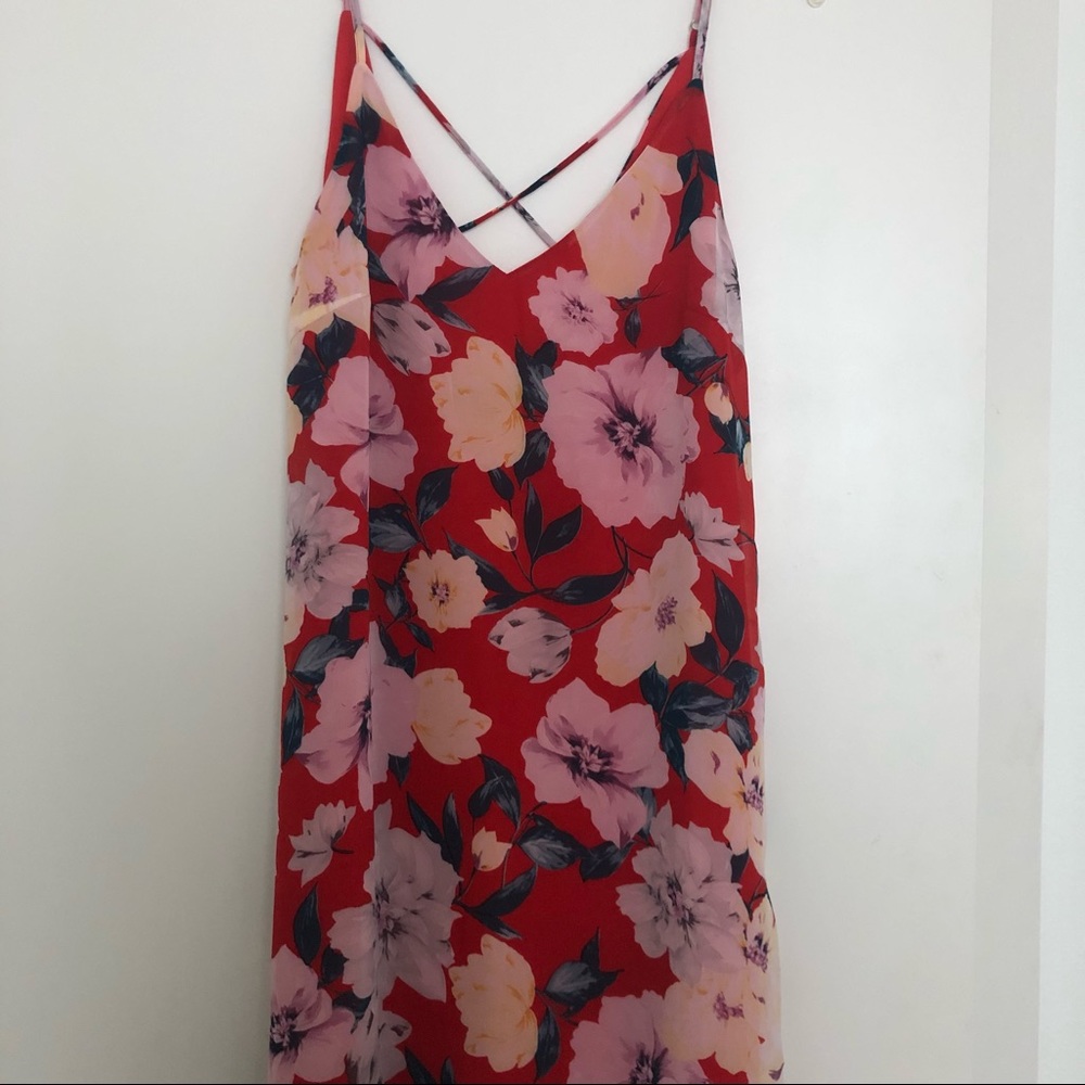 Lulus Red Large Flower Dress, Sz S